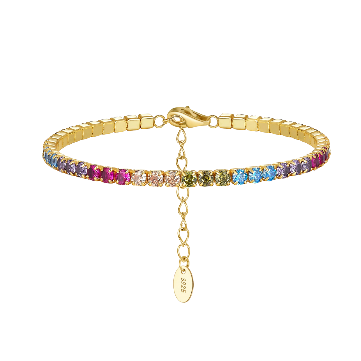 Adjustable 925 Silver CZ Rainbow Bracelet