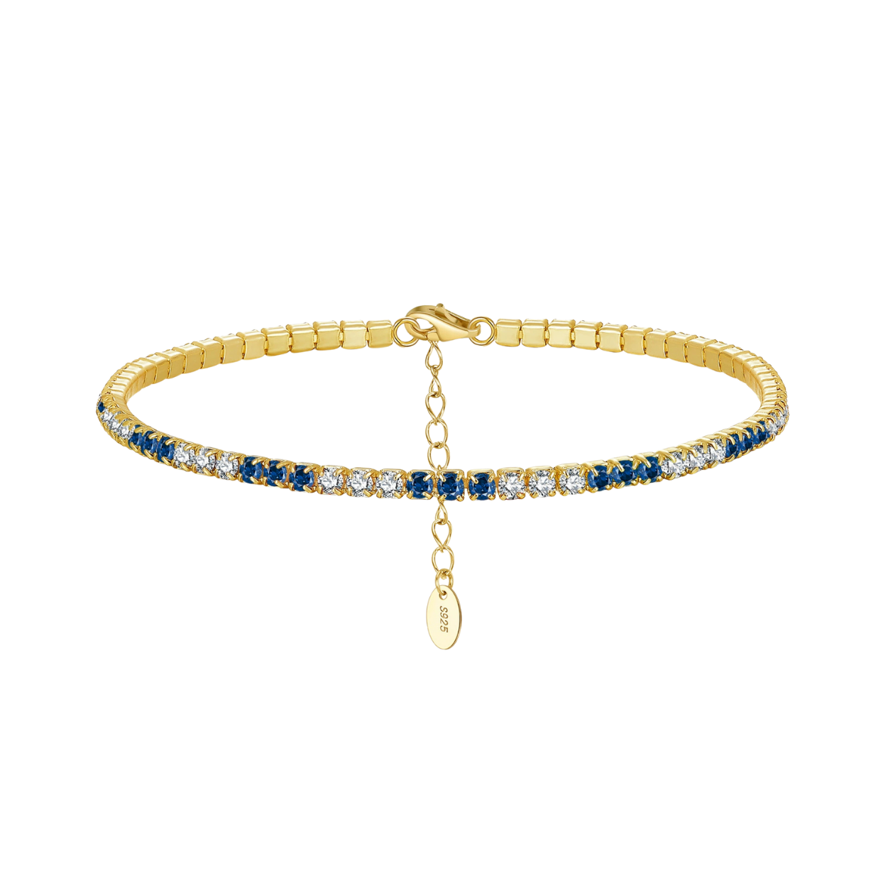 Adjustable 925 Silver CZ Blue & White Bracelet