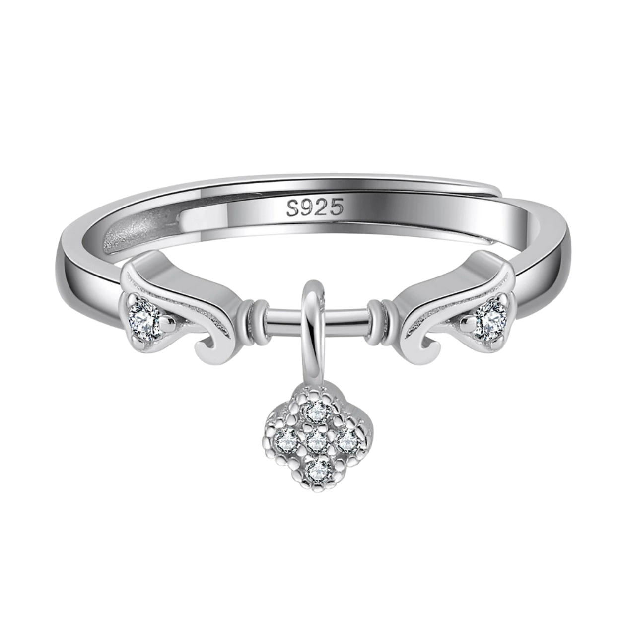 Lucky Clover Adjustable Silver Ring