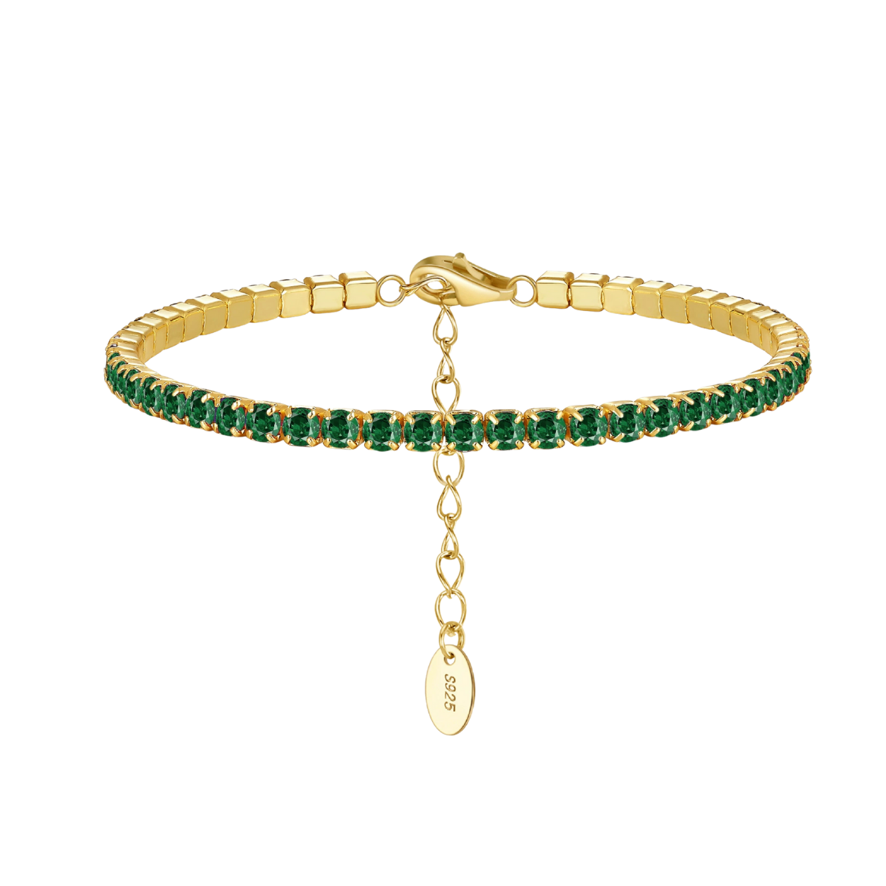Adjustable 925 Silver CZ Green Bracelet