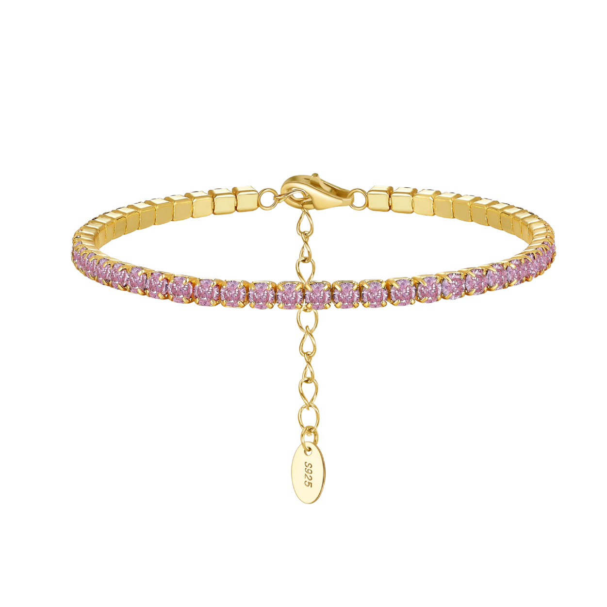 Adjustable 925 Silver CZ Pink Bracelet