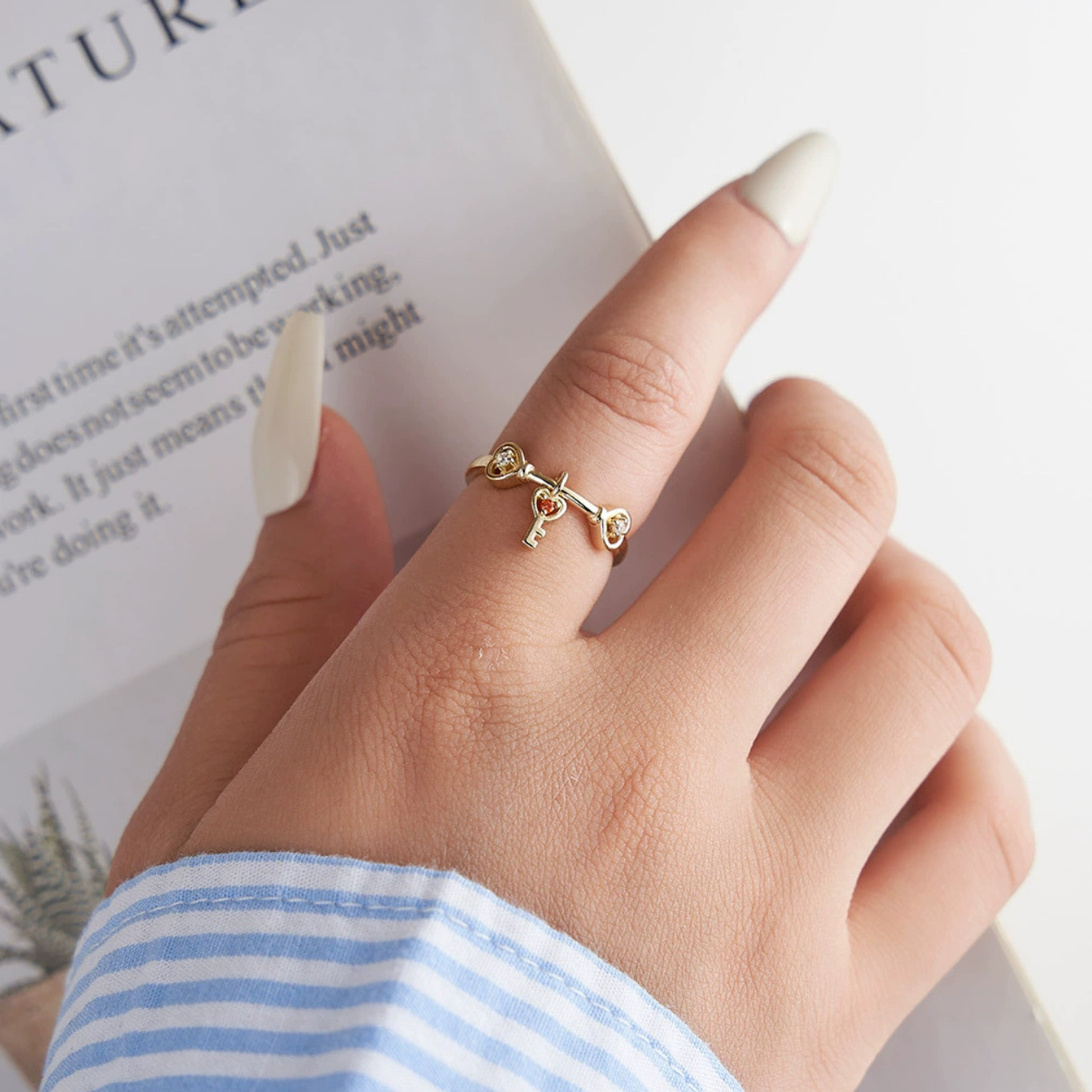 Heart Key Silver Minimalist Ring