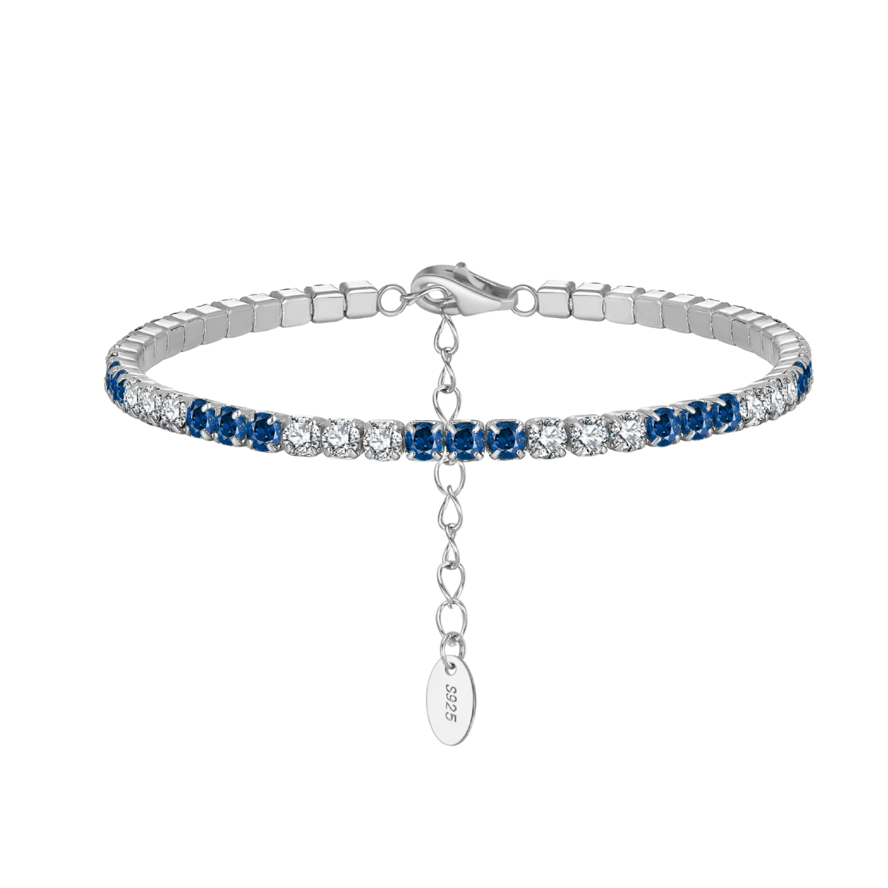 Adjustable 925 Silver CZ Blue & White Bracelet