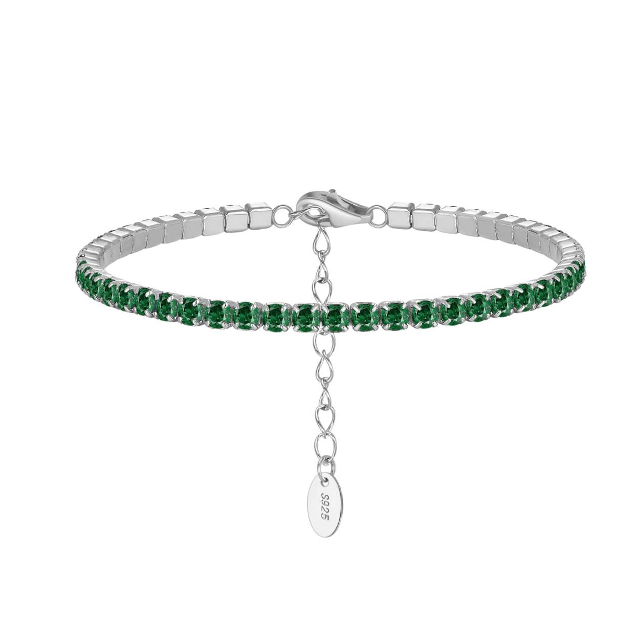 Adjustable 925 Silver CZ Green Bracelet