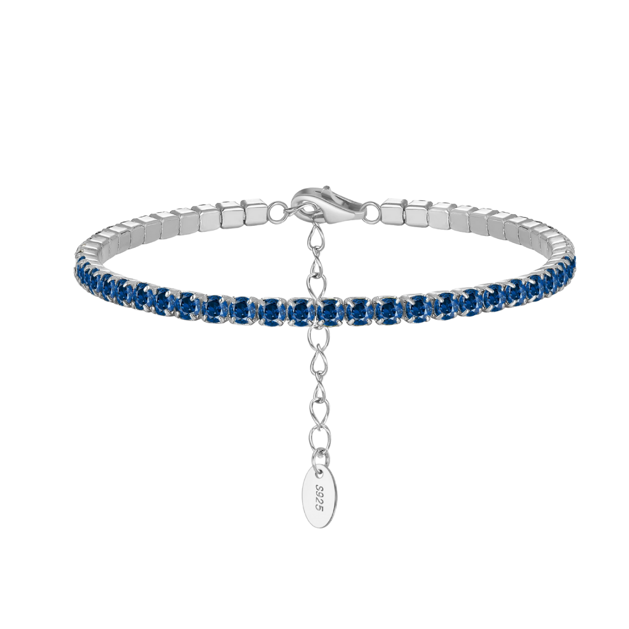 Adjustable 925 Silver CZ Blue Bracelet