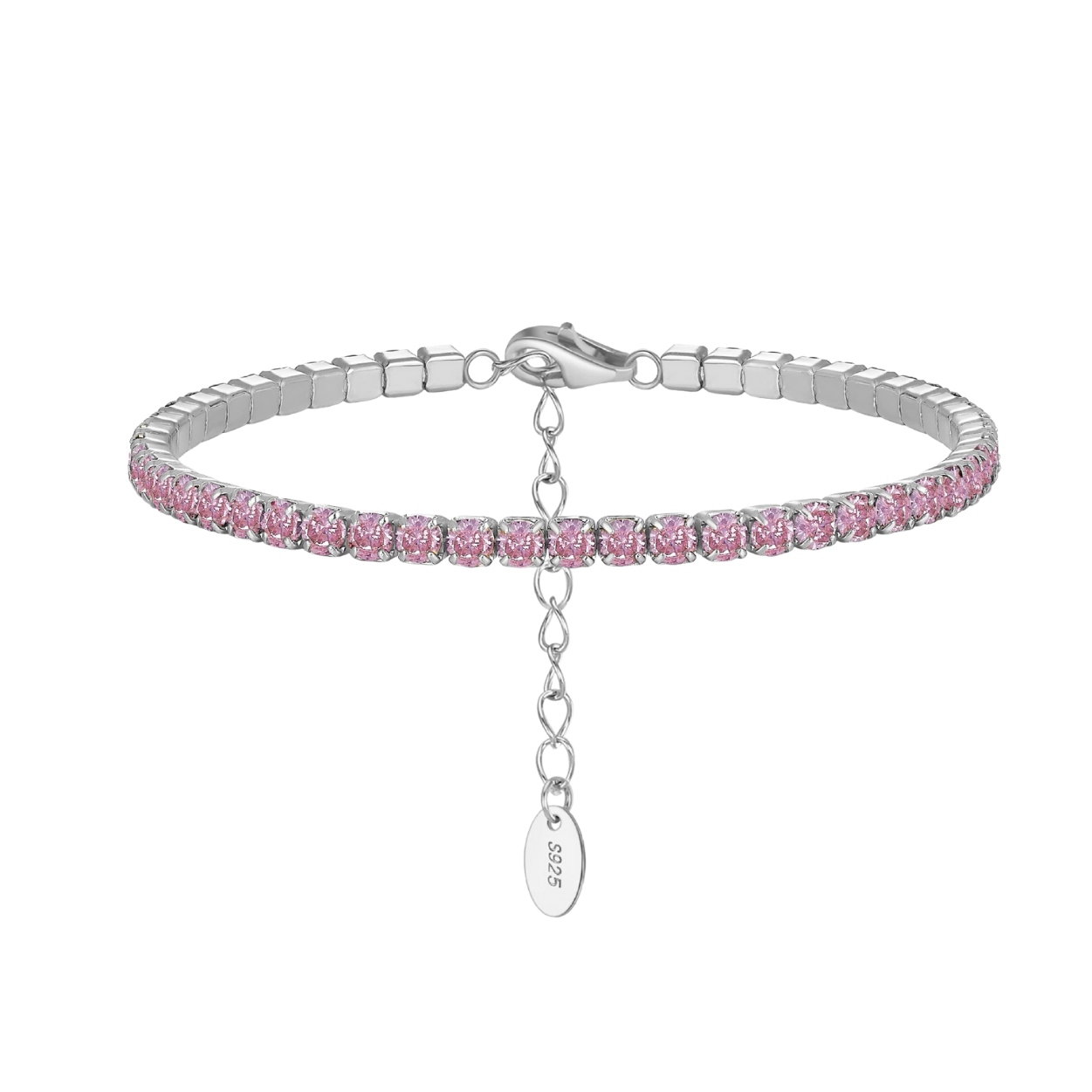 Adjustable 925 Silver CZ Pink Bracelet