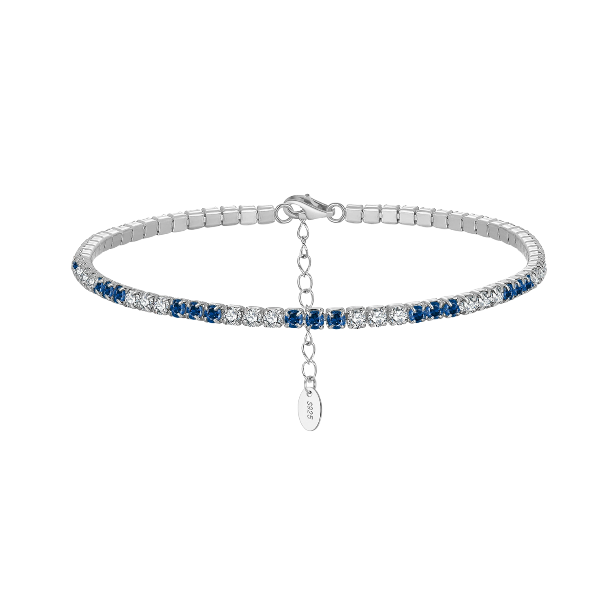 Adjustable 925 Silver CZ Blue & White Bracelet