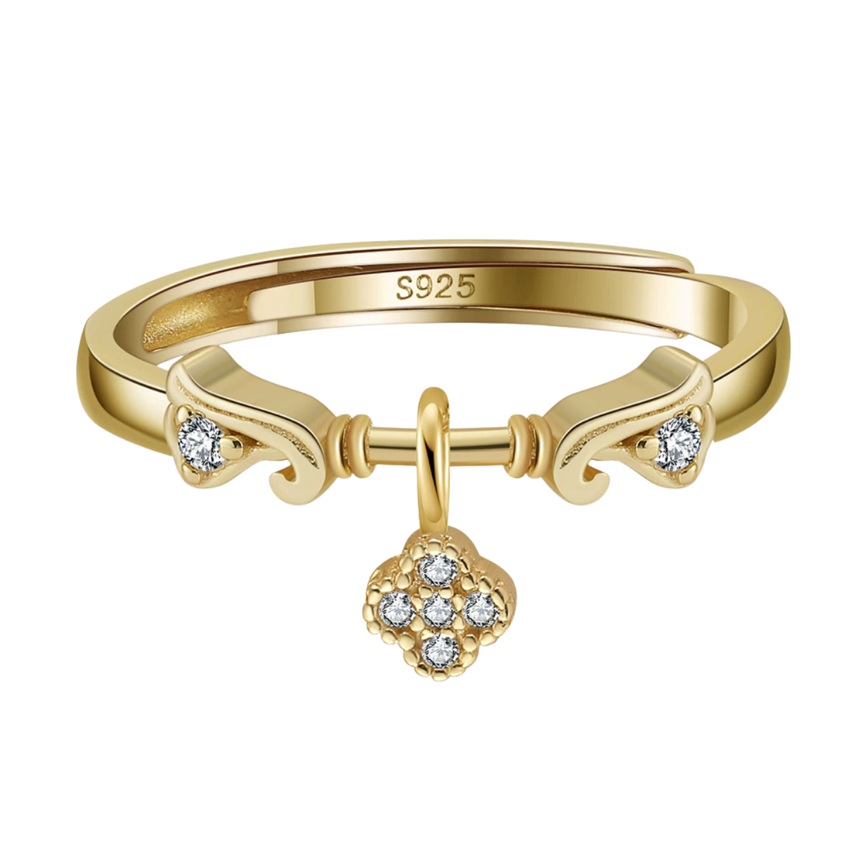 Lucky Clover Adjustable Silver Ring