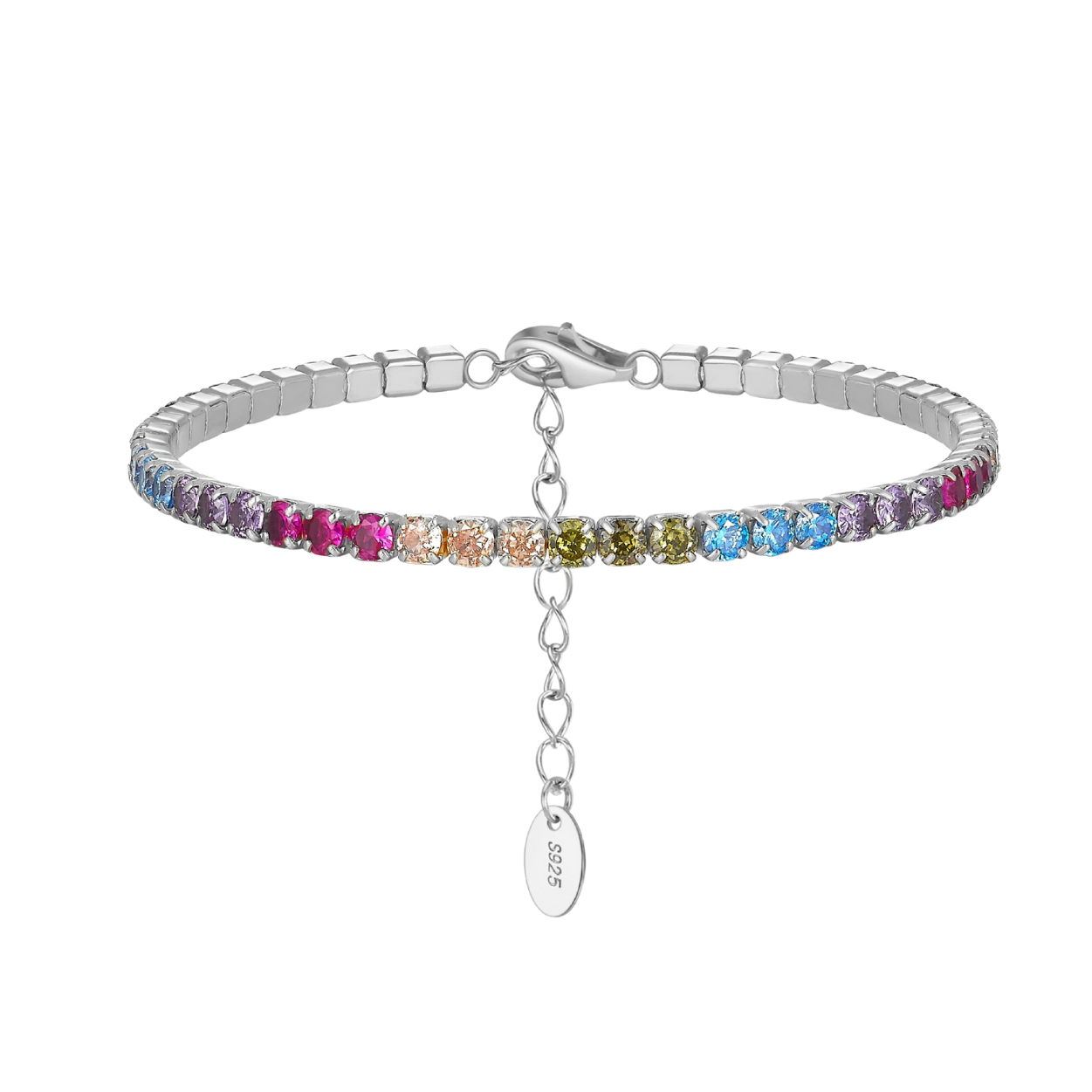 Adjustable 925 Silver CZ Rainbow Bracelet