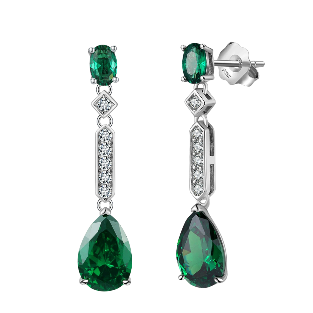 Emerald Glow Silver Drop Earrings