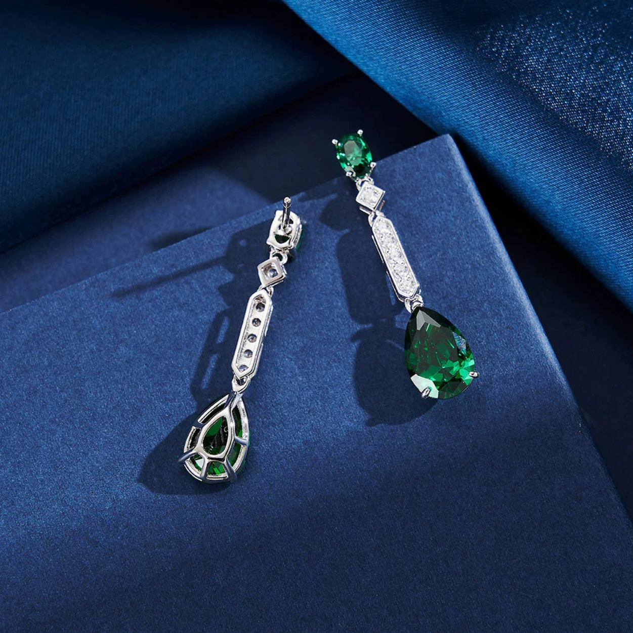 Emerald Glow Silver Drop Earrings