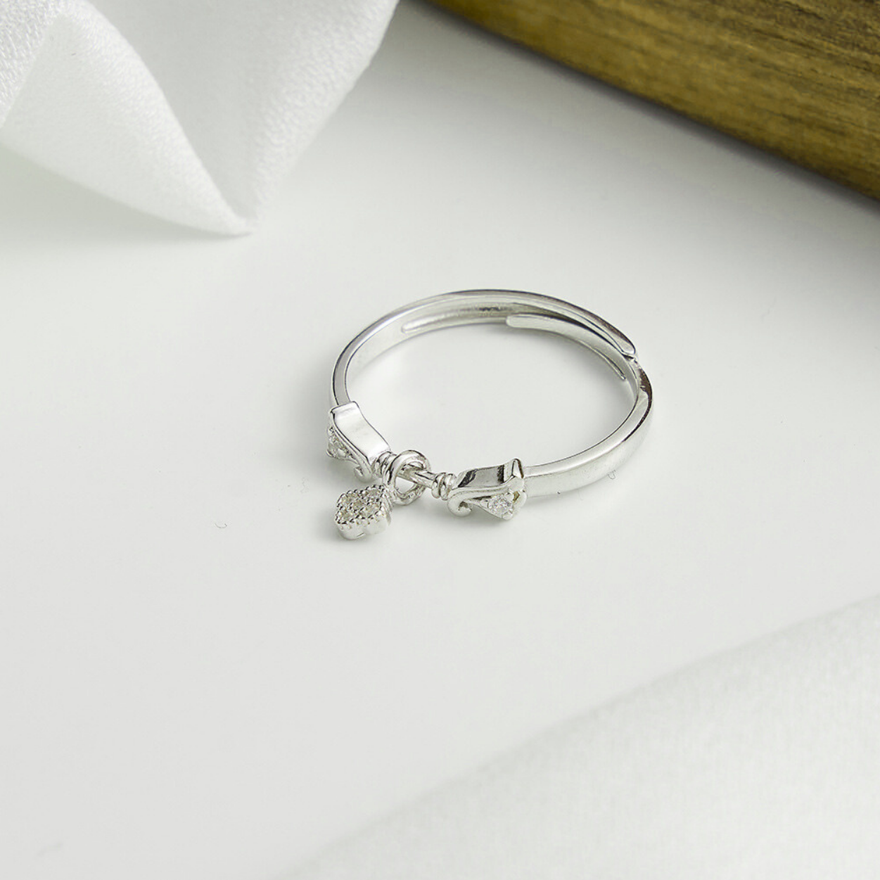 Lucky Clover Adjustable Silver Ring