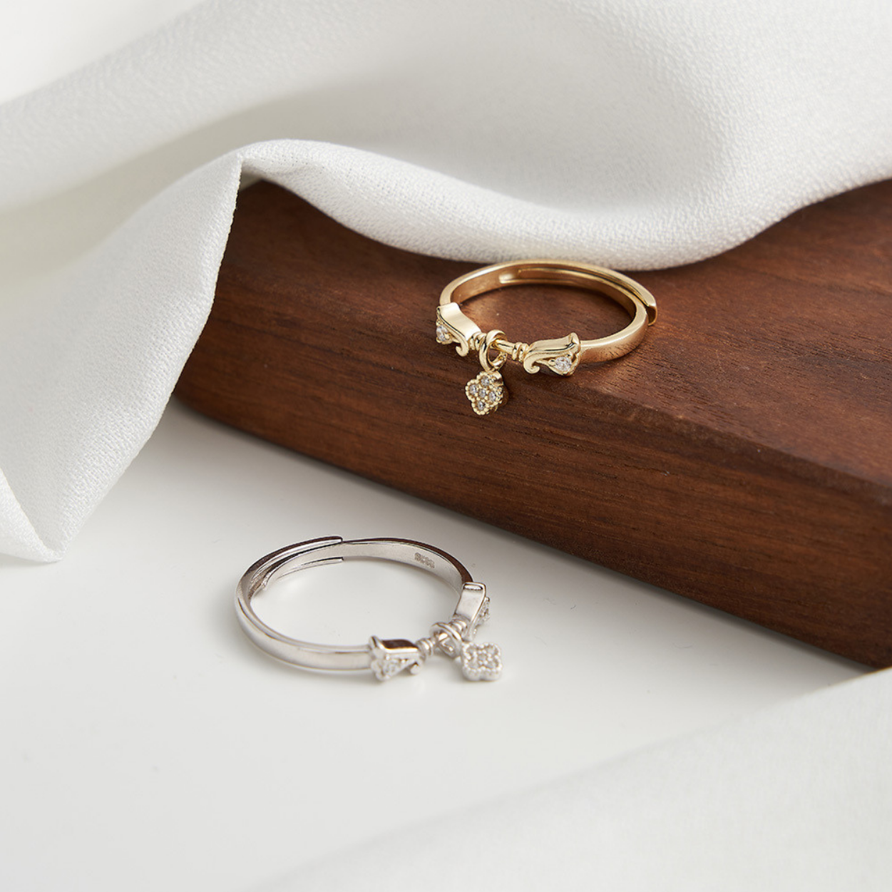 Lucky Clover Adjustable Silver Ring