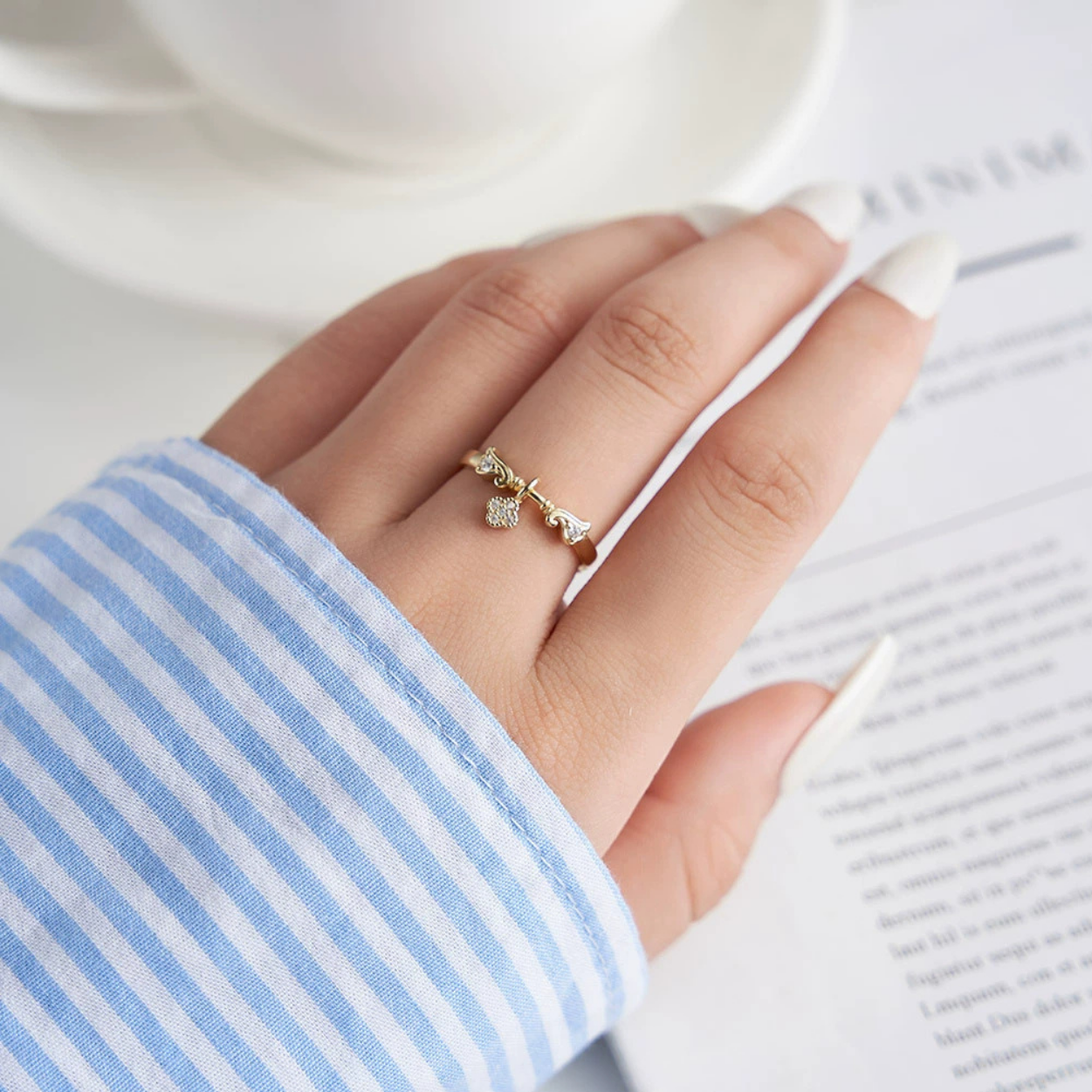Lucky Clover Adjustable Silver Ring