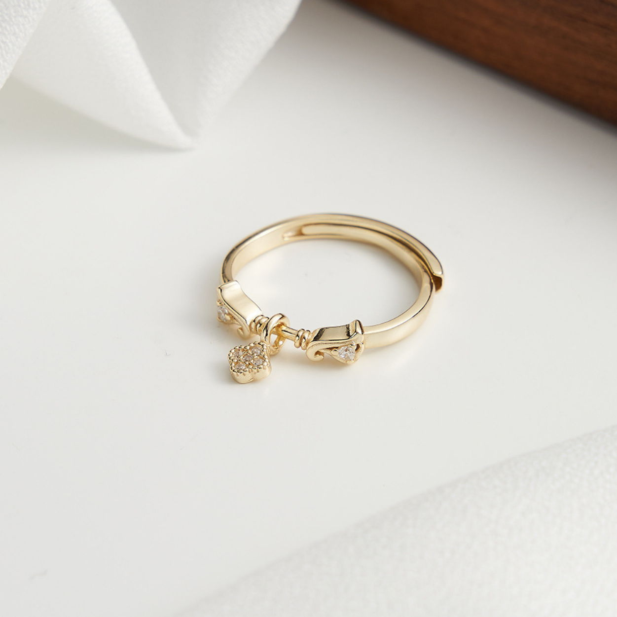 Lucky Clover Adjustable Silver Ring