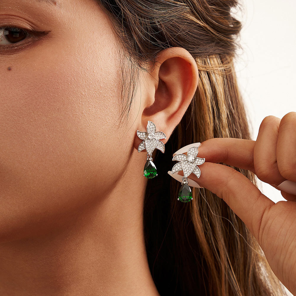 Emerald Waterdrop Silver Earrings