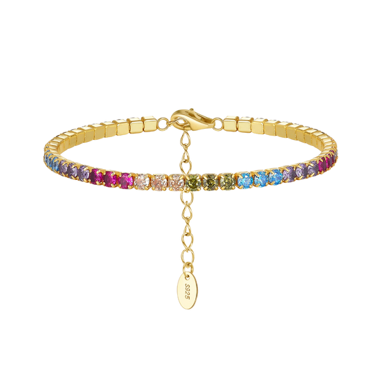 Adjustable 925 Silver CZ Rainbow Bracelet