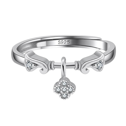Lucky Clover Adjustable Silver Ring