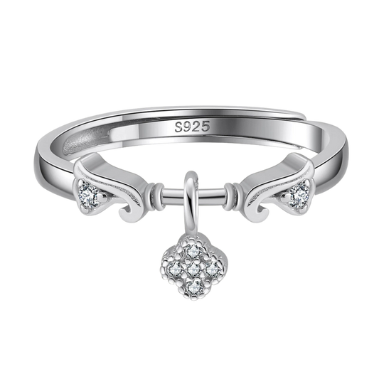 Lucky Clover Adjustable Silver Ring