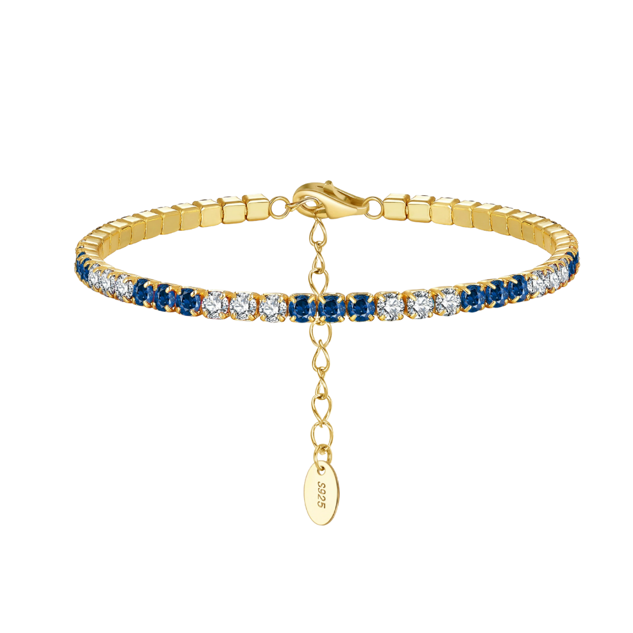 Adjustable 925 Silver CZ Blue & White Bracelet
