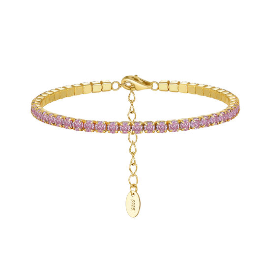 Adjustable 925 Silver CZ Pink Bracelet