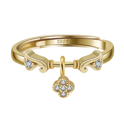 Lucky Clover Adjustable Silver Ring