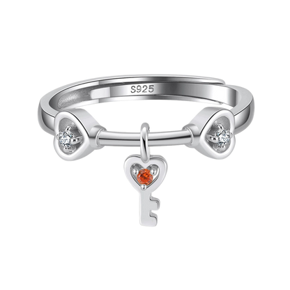 Heart Key Silver Minimalist Ring