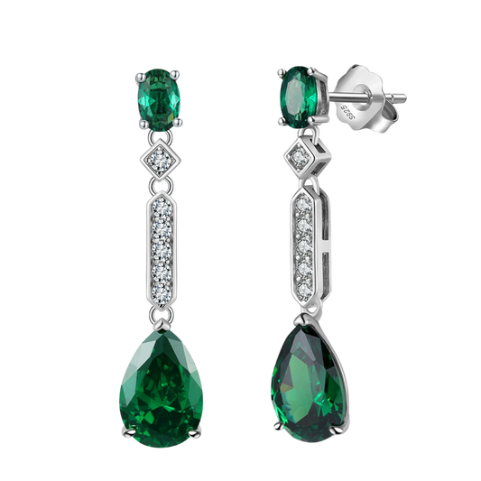 Emerald Glow Silver Drop Earrings