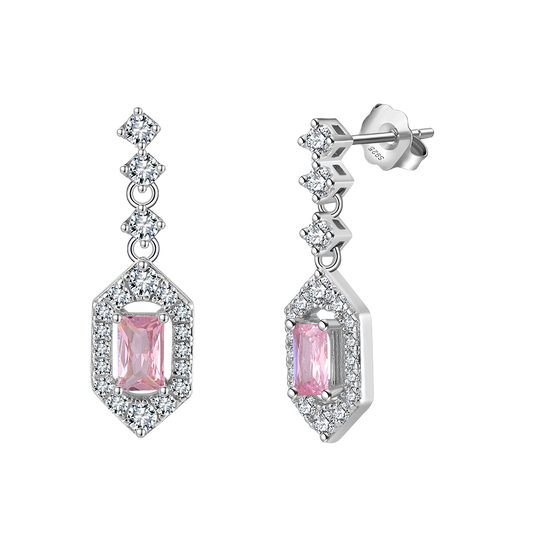 Pink Geometry Silver Earrings